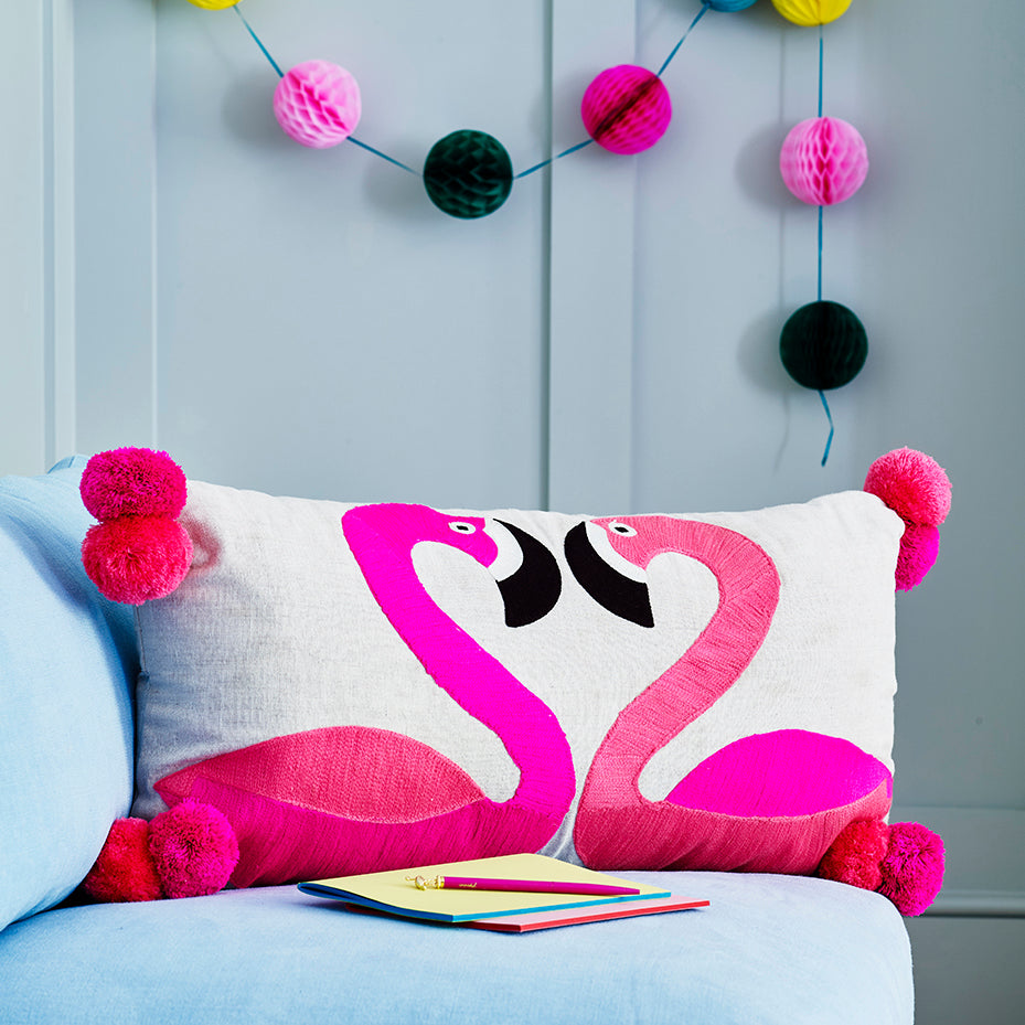 Embroidered shop flamingo pillow