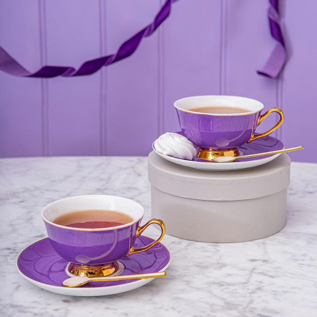 Bombay Duck Stripy Black White and Gold Mini Tea Cup and Saucer